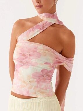 Pink Floral One-Shoulder Wrap Top